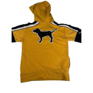 Victoria Secret PINK Campus Sherpa Hoodie Women XS Yellow & Black Dog 1/4 Zip